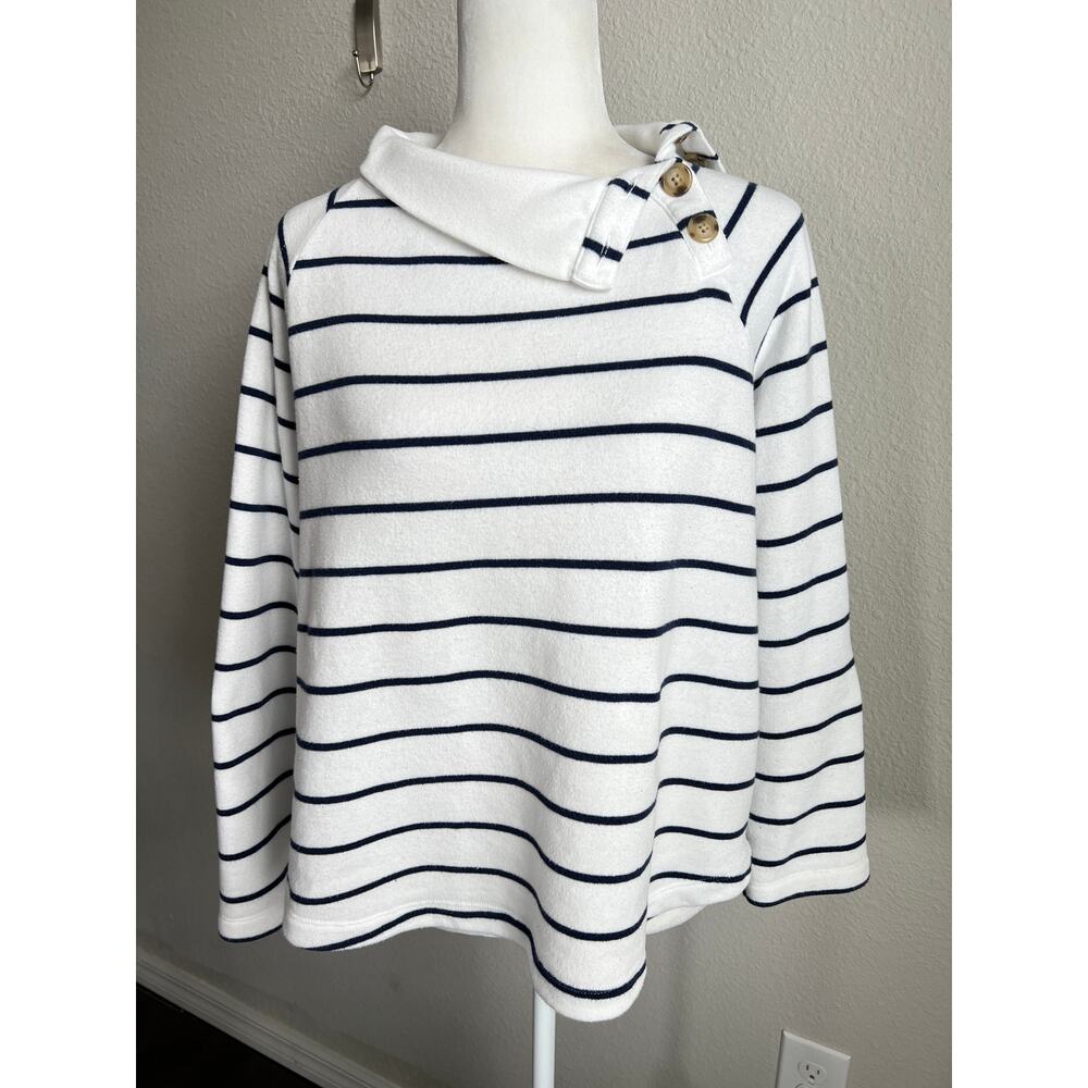 J. Crew Factory White Striped Wide Button Collar Pullover Sweatshirt Women's M - Picture 2 of 7